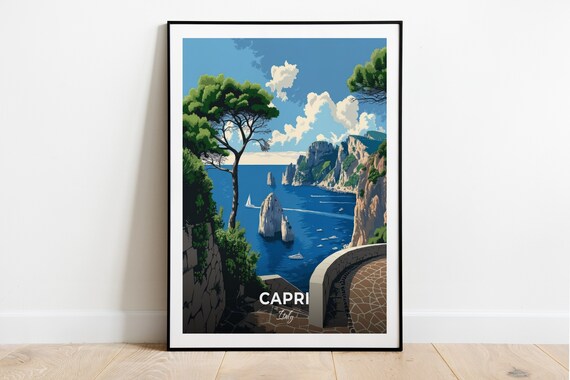 Capri Italy Faraglioni Sea Stacks Terrace Ocean View Travel Poster