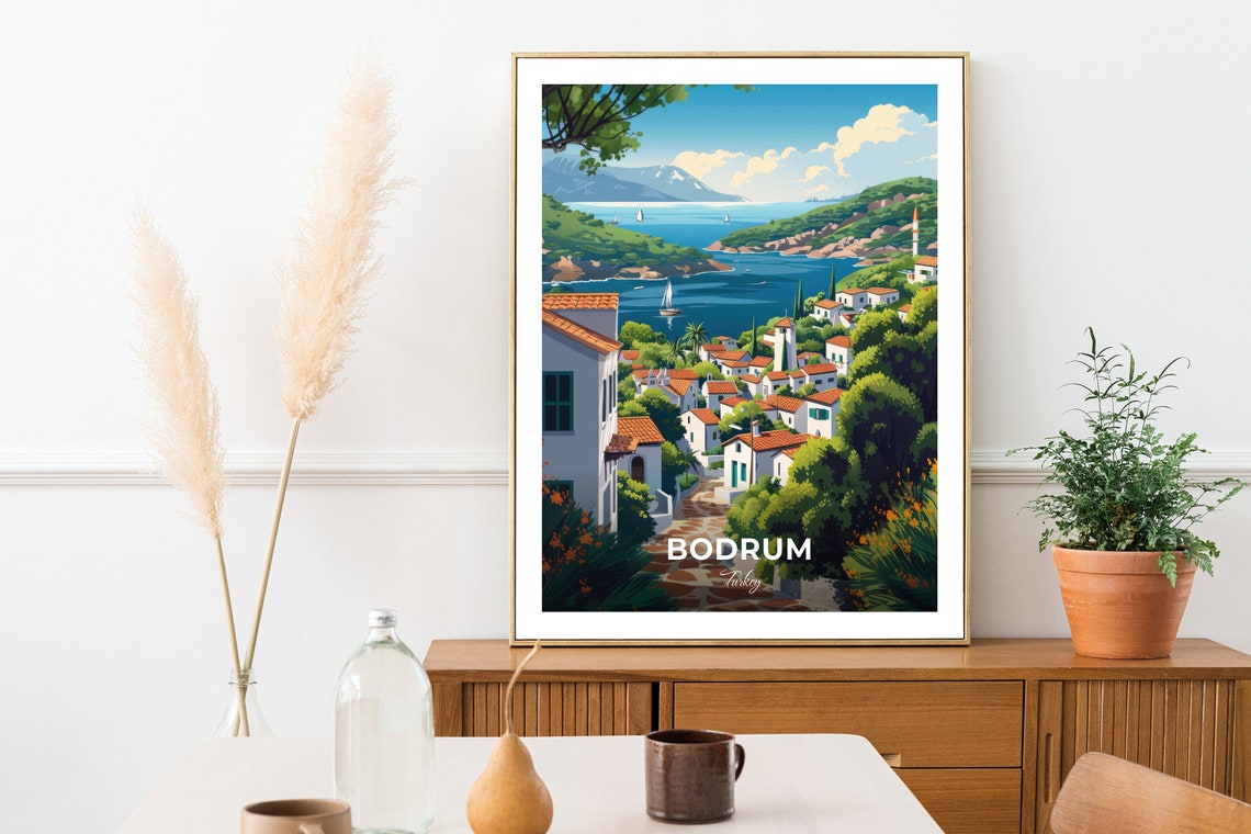 Bodrum Turkey Torba Whitewashed Village Bright Bay View Poster - Image 3