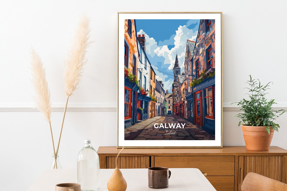 Galway Ireland Colorful Cobblestone Street Travel Poster City Charm Art - Image 2