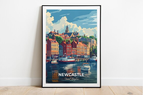 Newcastle United Kingdom Harbor Quayside Boats Day View Poster