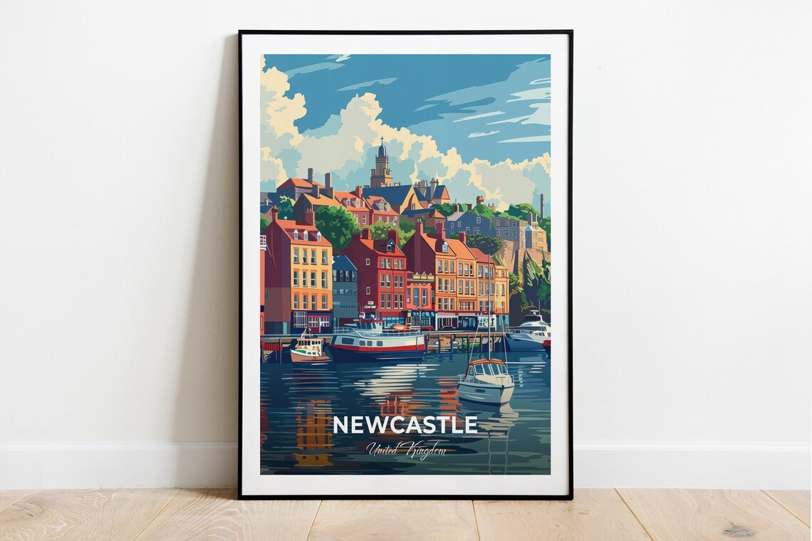 Newcastle United Kingdom Harbor Quayside Boats Day View Poster