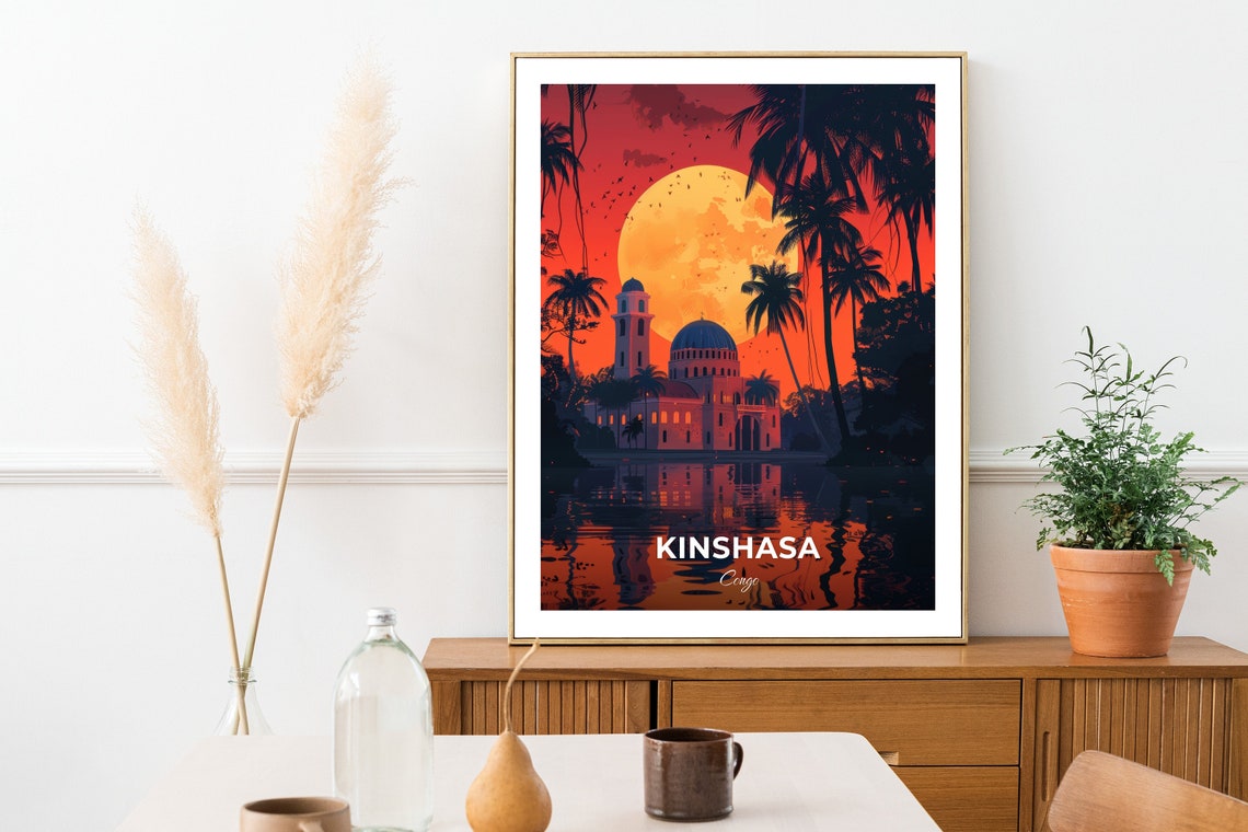 Kinshasa Congo Mausoleum Monument Palm Moonlight Night Scene Poster - Image 2