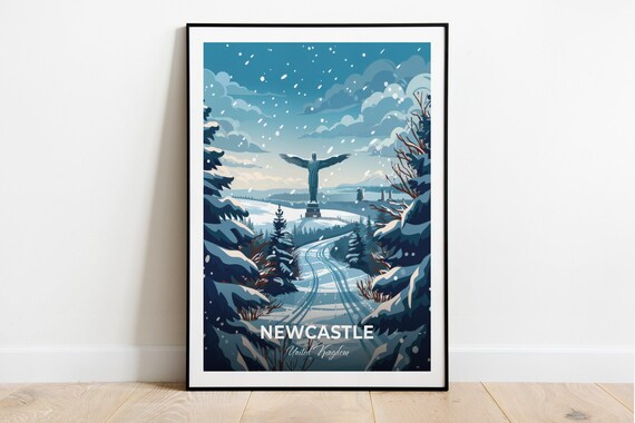 Newcastle United Kingdom Angel Winter Snow Statue View Poster