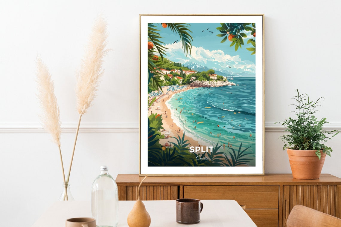 Split Croatia Bacvice Beach Sandy Cove Swimmers Summer Travel Poster - Image 2