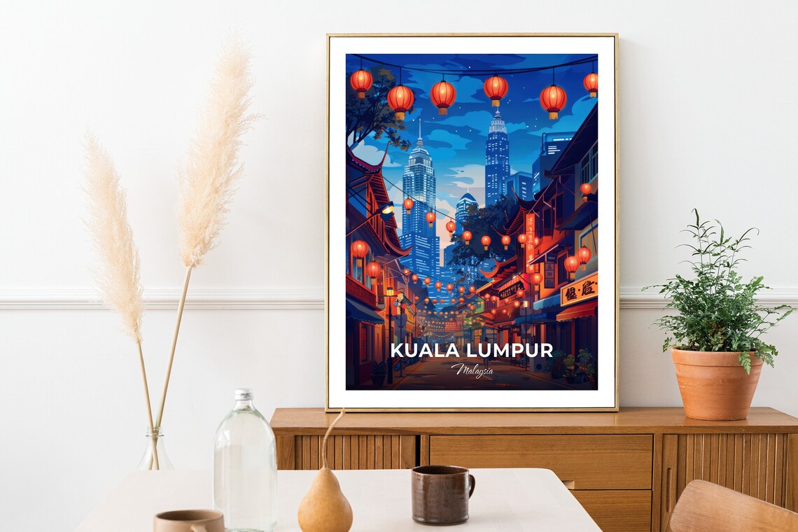 Kuala Lumpur Malaysia Night Lanterns and City Towers Travel Poster - Image 2