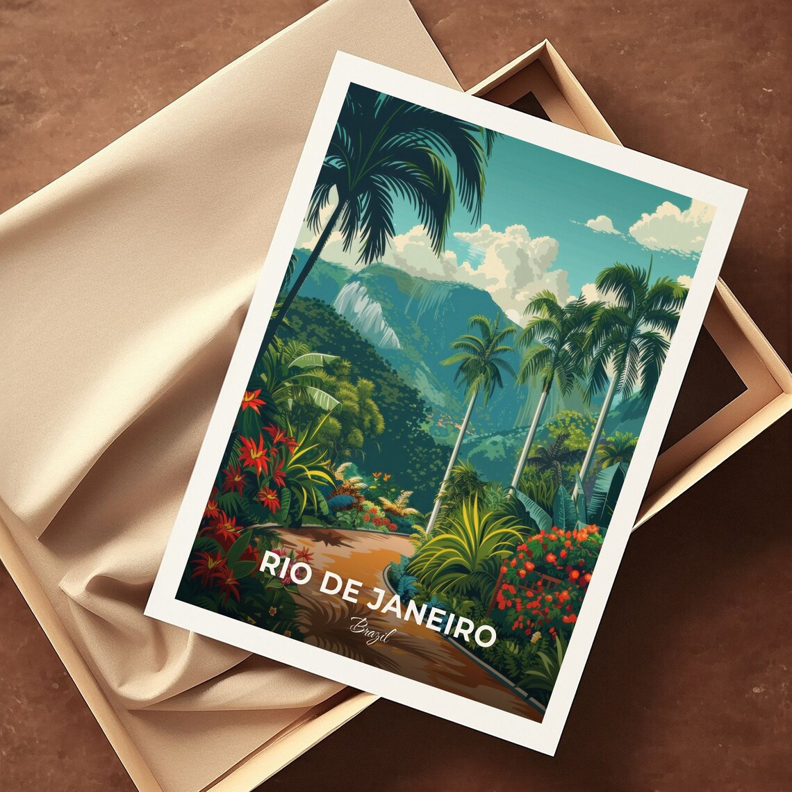 Rio de Janeiro Botanical Garden Palms Waterfall Brazil Travel Poster - Image 3