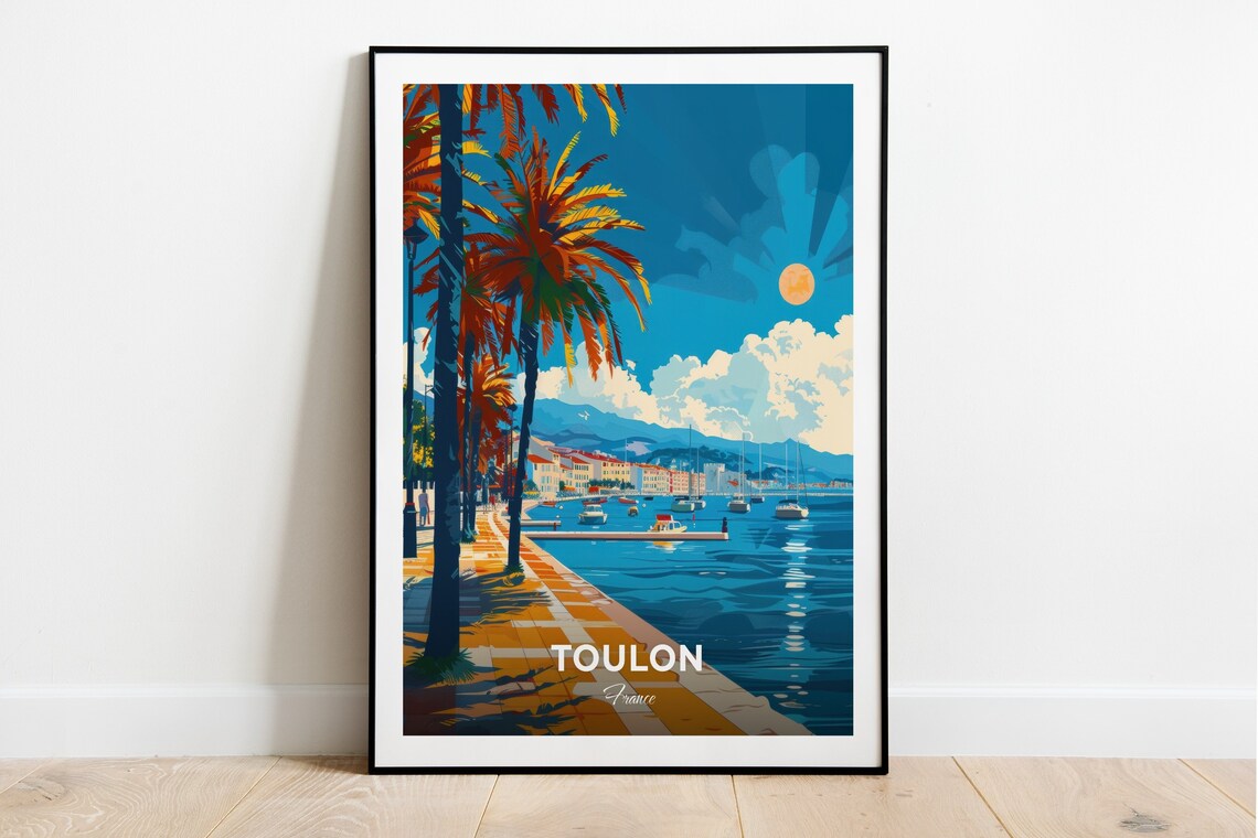 Toulon Palm Promenade Marina Sailboats Blue Bay Summer Poster