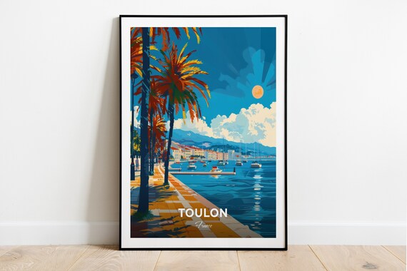Toulon Palm Promenade Marina Sailboats Blue Bay Summer Poster