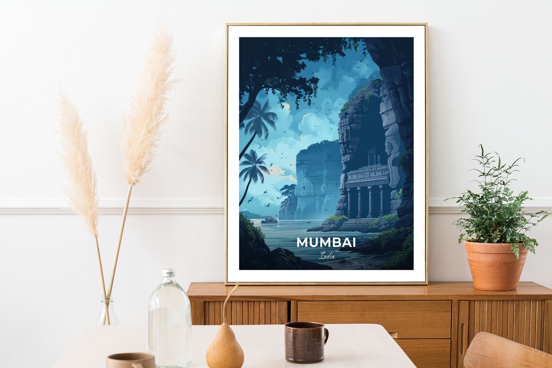 Mumbai Elephanta Caves Rock Temple Dusk Shore Island Art Poster - Image 2