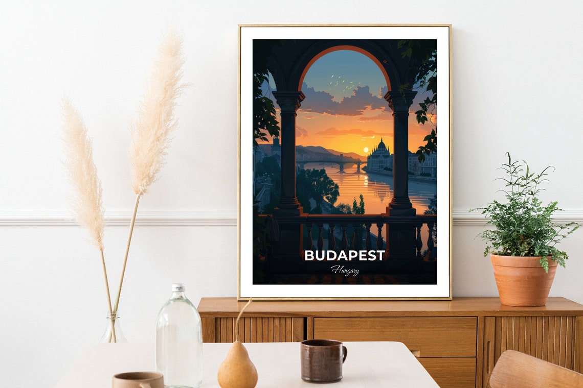 Budapest Hungary Parliament Sunset Arch Danube View Travel Poster - Image 2