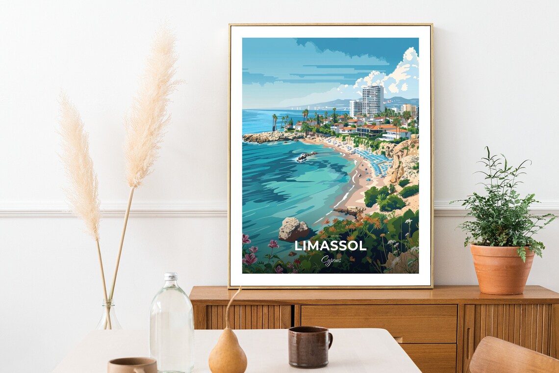 Limassol Turquoise Beach Cove With Seaside Resorts Cyprus Travel Poster - Image 2