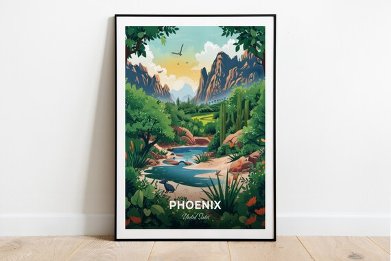 Phoenix Zoo Lush Oasis Palms Stream Mountains United States Poster
