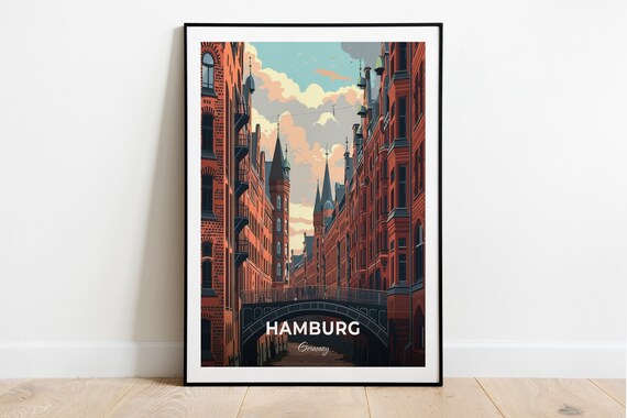 Hamburg Speicherstadt Red Brick Warehouse Canal Travel Poster