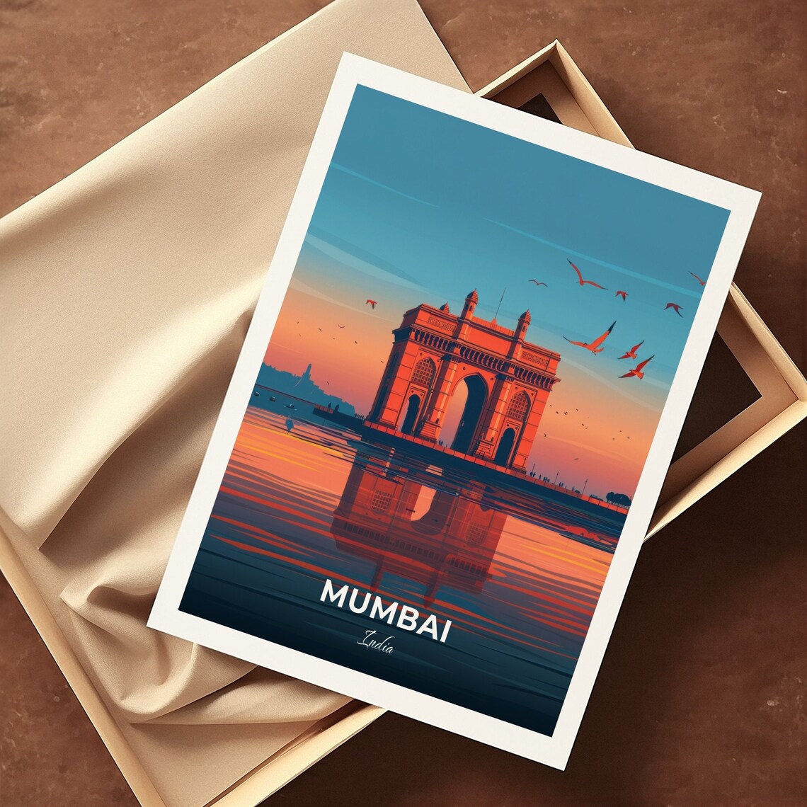 Mumbai Gateway of India Fiery Sunset Reflection Travel Poster - Image 3