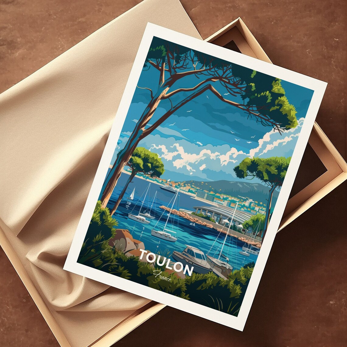 Toulon France Travel Poster Marina Sailboats Pine Coast Artwork - Image 3