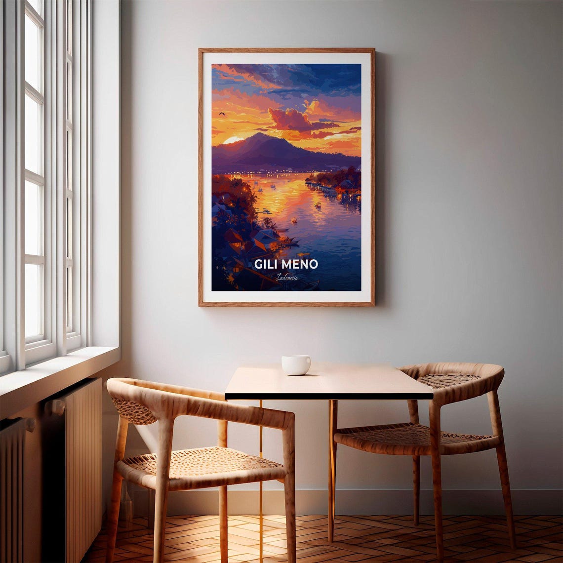 Gili Meno Indonesia Sunset Harbor Mountain View Travel Poster - Image 2
