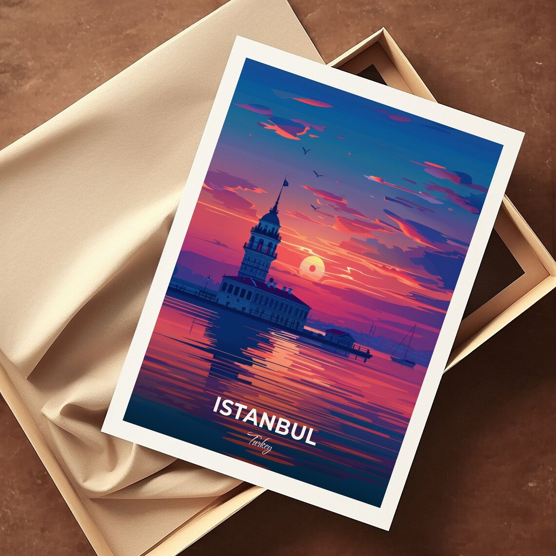 Istanbul Turkey Maidens Tower Sunset Bosphorus Silhouette Travel Poster - Image 3