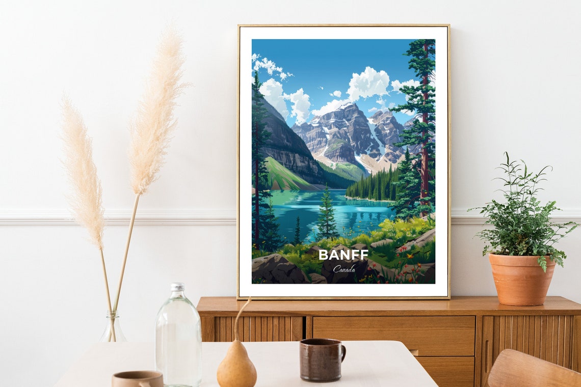 Banff Canada Travel Poster Turquoise Mountain Lake Valley Artwork - Image 2