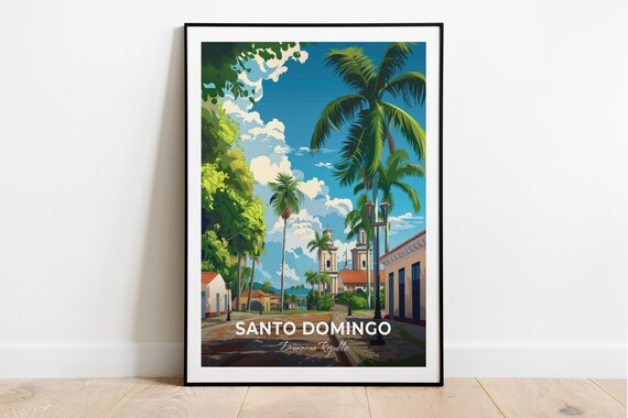 Santo Domingo Palm Lined Street Old Church Travel Art Poster