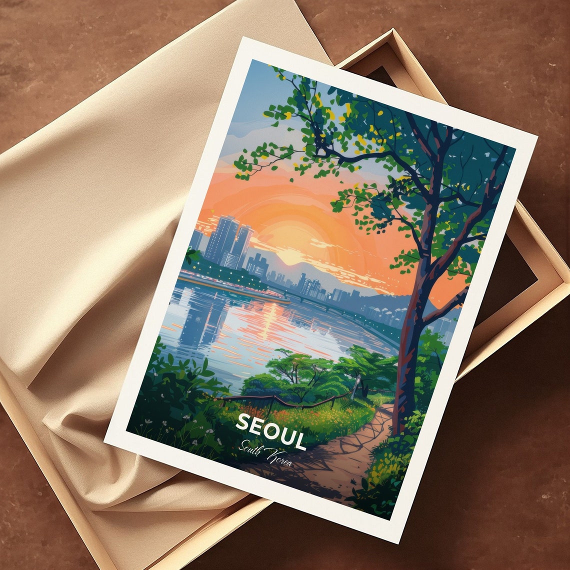 Seoul Golden Hangang River Sunset Skyline Reflection Travel Poster - Image 3