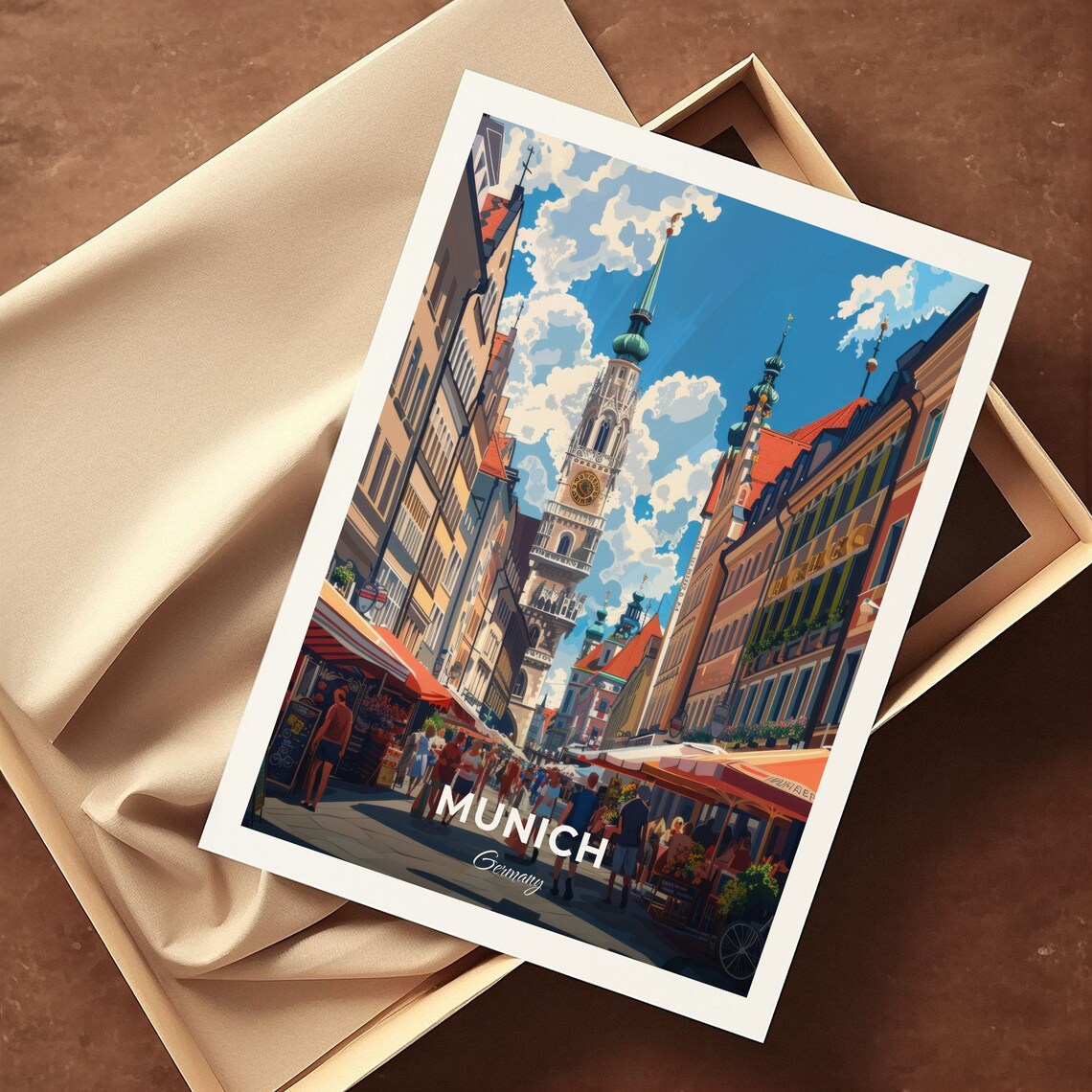 Munich Viktualienmarkt Street Market Church Tower Travel Poster - Image 3