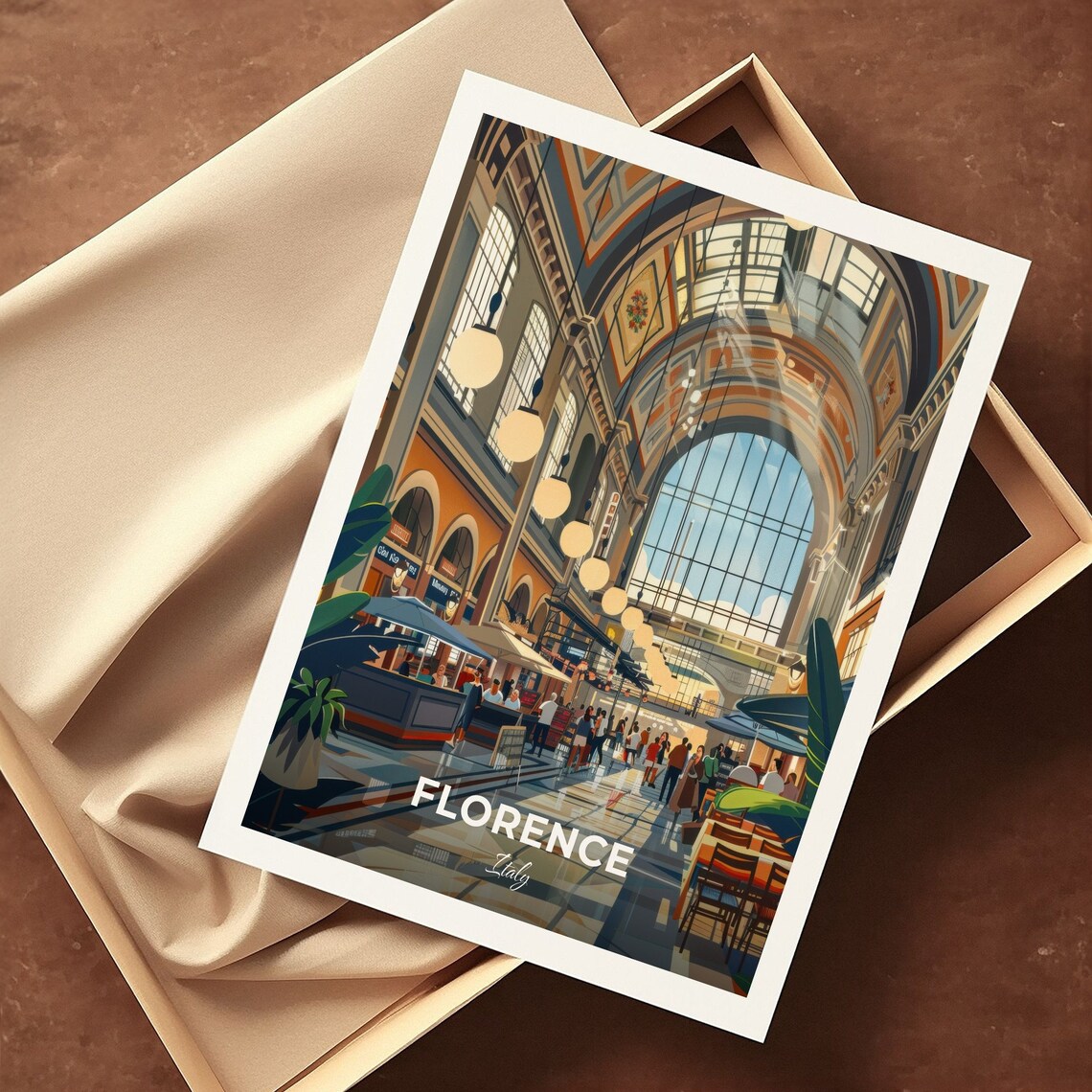 Florence Italy Mercato Centrale Historic Food Hall Interior Travel Poster - Image 3