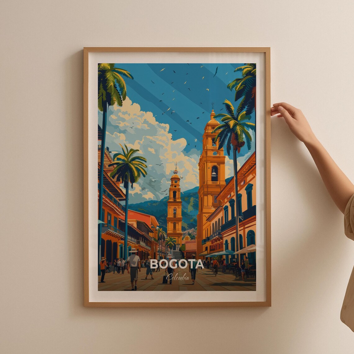 Bogota Colombia Colonial Street Palms Mountain Town Travel Poster - Image 2