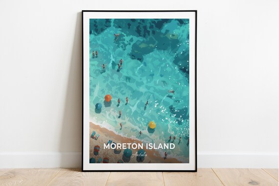 Moreton Island Australia Aerial View of Swimmers and Beach Umbrellas Poster