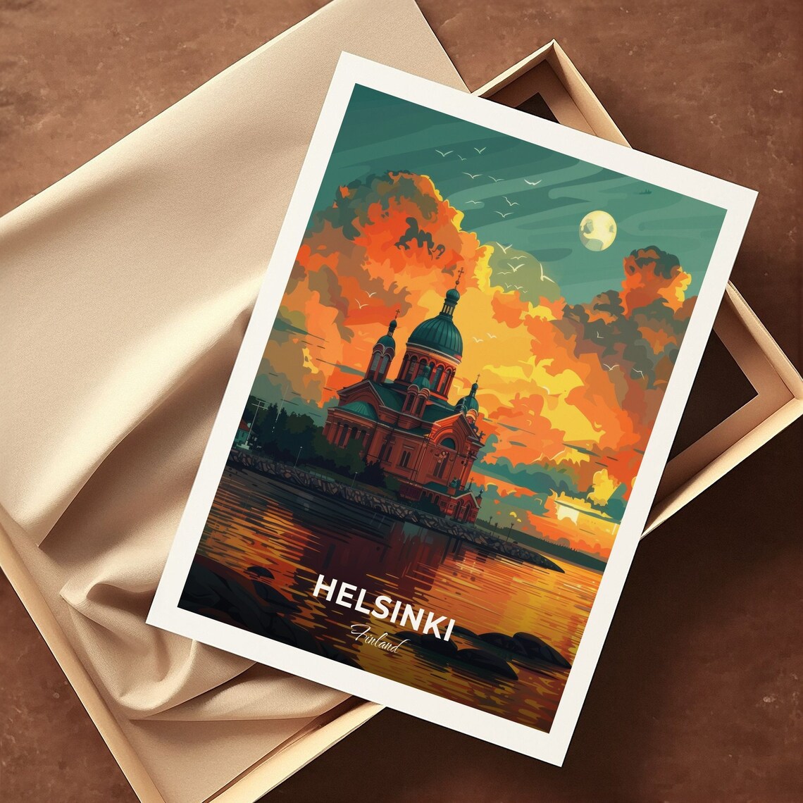 Helsinki Uspenski Cathedral Sunset Harbor Finland Waterfront Travel Poster - Image 3