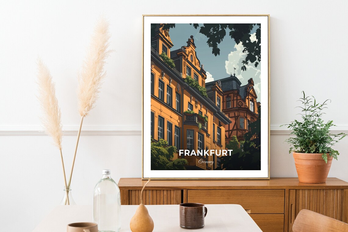 Frankfurt Germany Historic Brick Townhouses Sunny Street Architecture Poster - Image 2