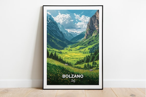 Bolzano Italy Lush Green Valley Peaks Meadows Travel Art Poster