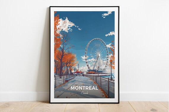 Montreal Canada Ferris Wheel Boardwalk Autumn Leaves Travel Poster