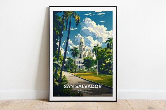 San Salvador National Palace White Dome Landmark Travel Poster