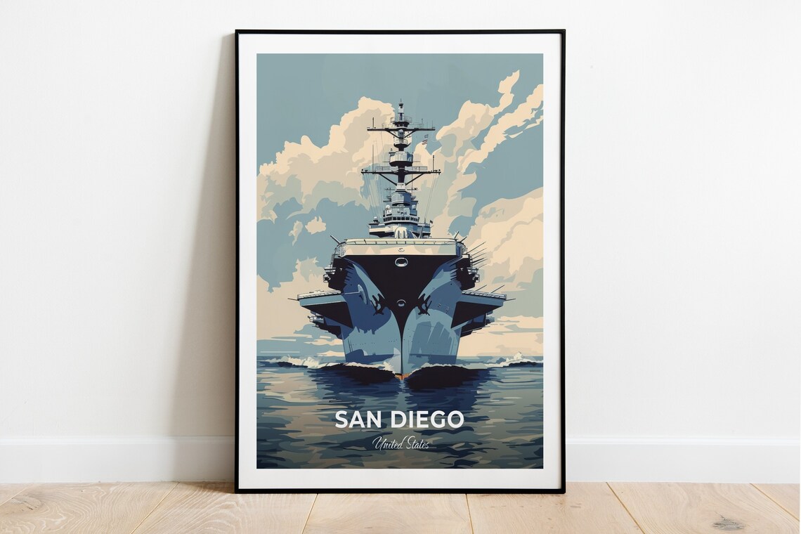 San Diego United States USS Midway Aircraft Carrier Sunset Harbor Poster