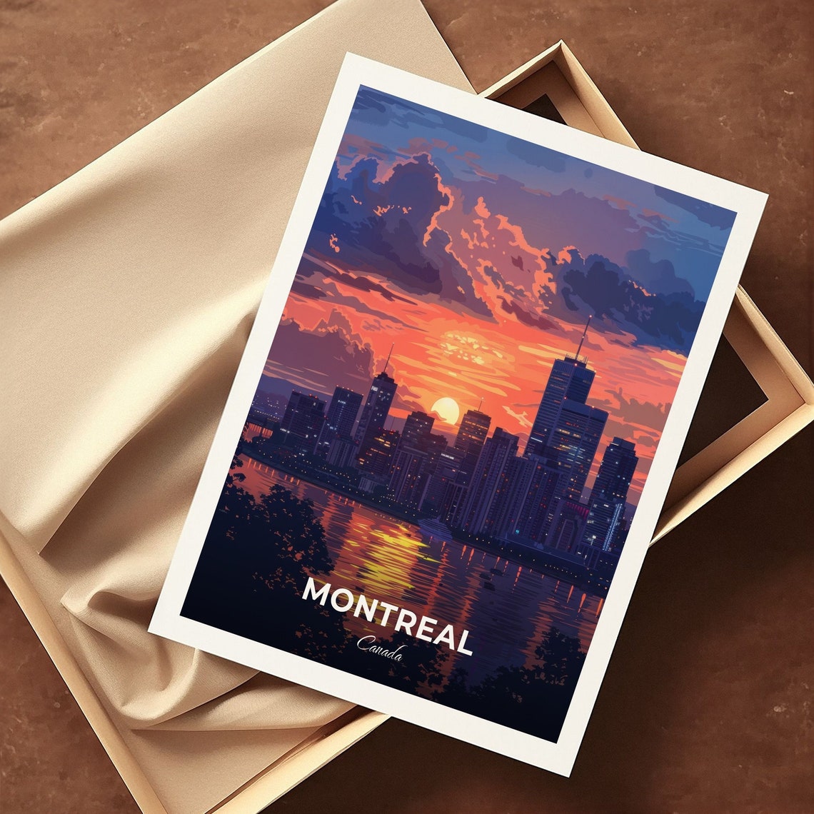 Montreal Canada Sunset Skyline River Reflections Travel Poster - Image 3