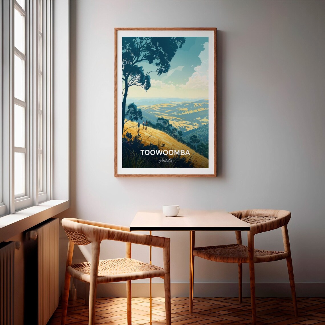 Toowoomba Australia Hikers on Golden Hillside Above Rolling Hills Poster - Image 2