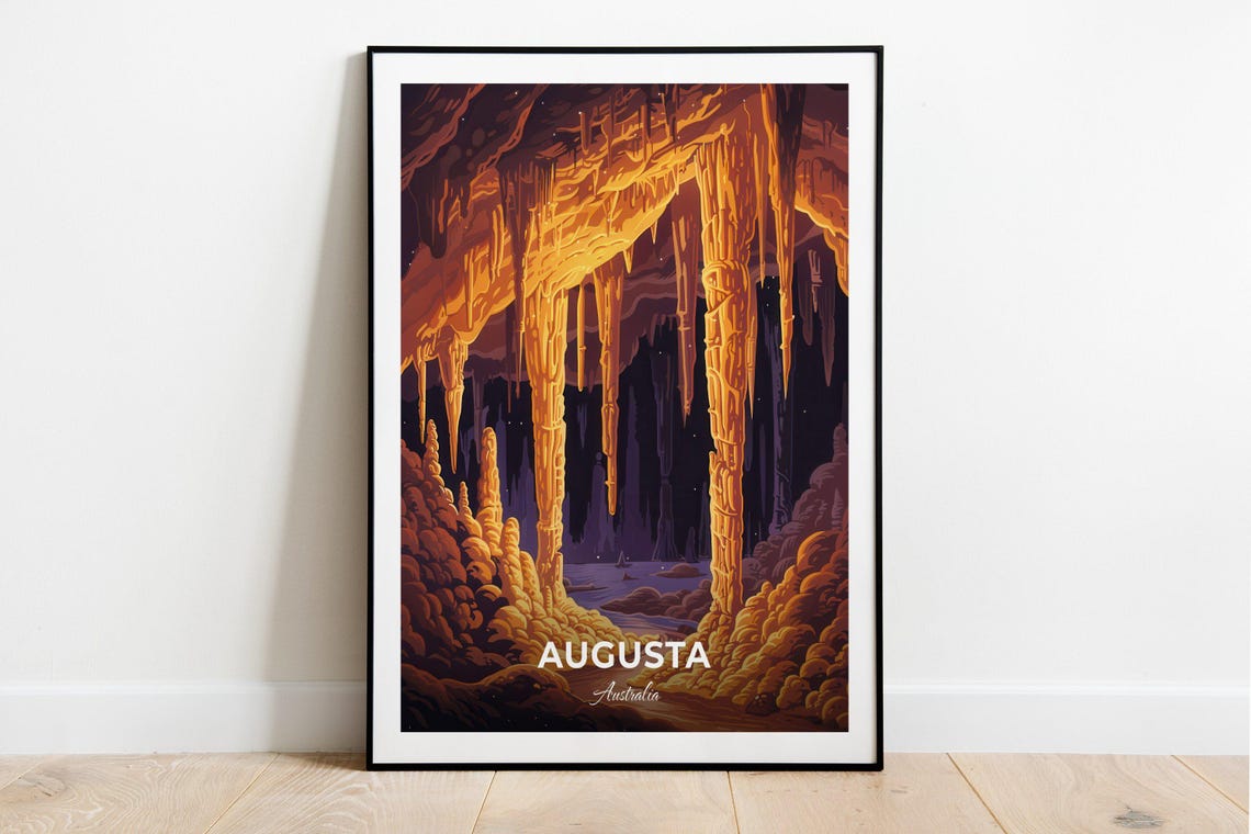 Augusta Australia Golden Stalactite Cave Interior Wonder Travel Poster