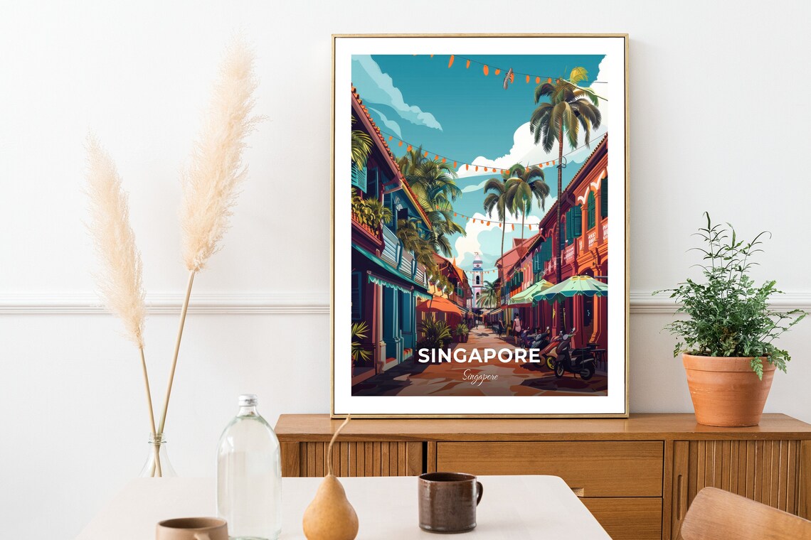 Singapore Little India Colorful Shophouse Street Travel Wall Art - Image 2