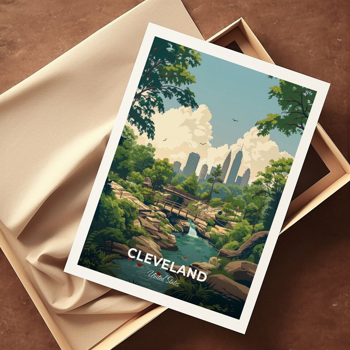 Cleveland Metroparks Gorge Stream Rapids Downtown Skyline Travel Poster - Image 3
