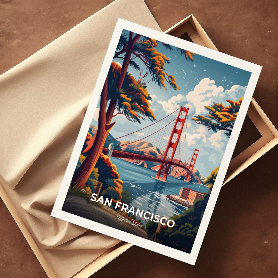 San Francisco Golden Gate Bridge Cypress Framed Travel Scene Poster - Image 3