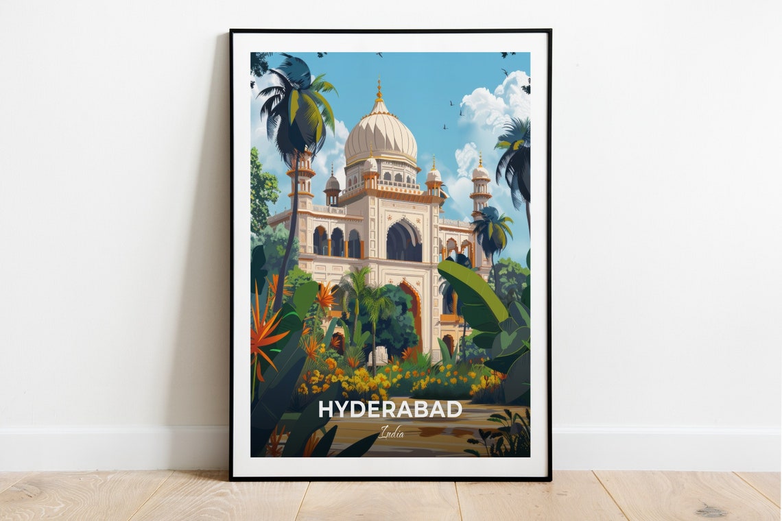 Hyderabad Chowmahalla Palace Domed Garden Oasis Travel Poster