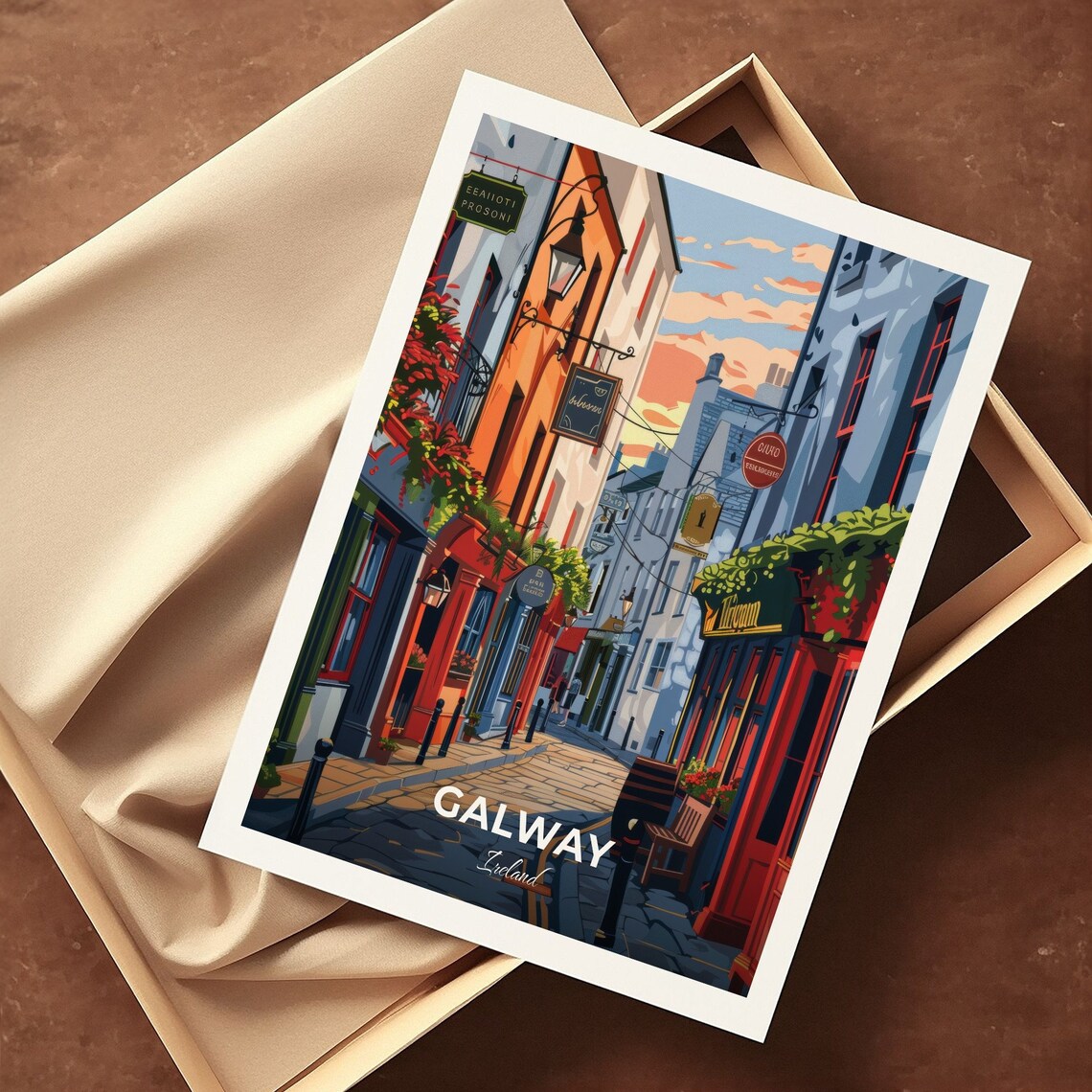 Galway Latin Quarter Colorful Historic Pub Street Travel Poster - Image 3