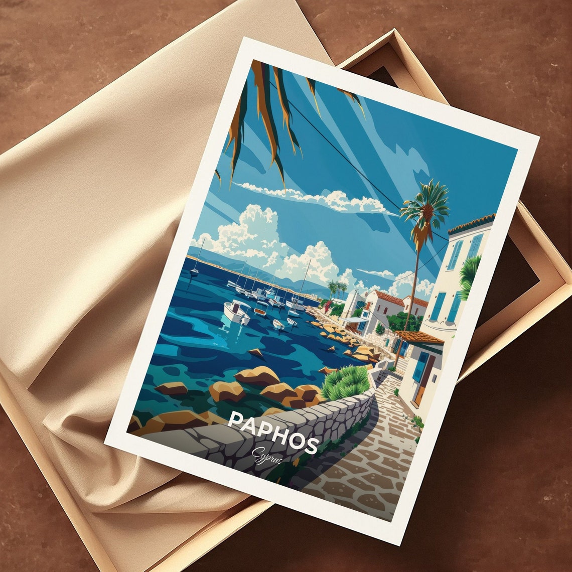 Paphos Cyprus Bright Sunny Harbor Boats Charming Seaside Town Poster - Image 3