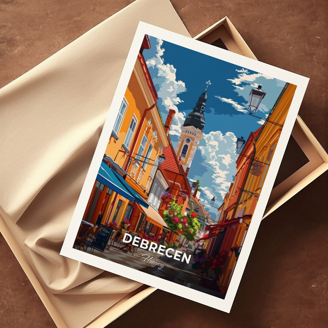 Debrecen Hungary Piac Street Old Town Cafes Church Spire Sunny Poster - Image 3