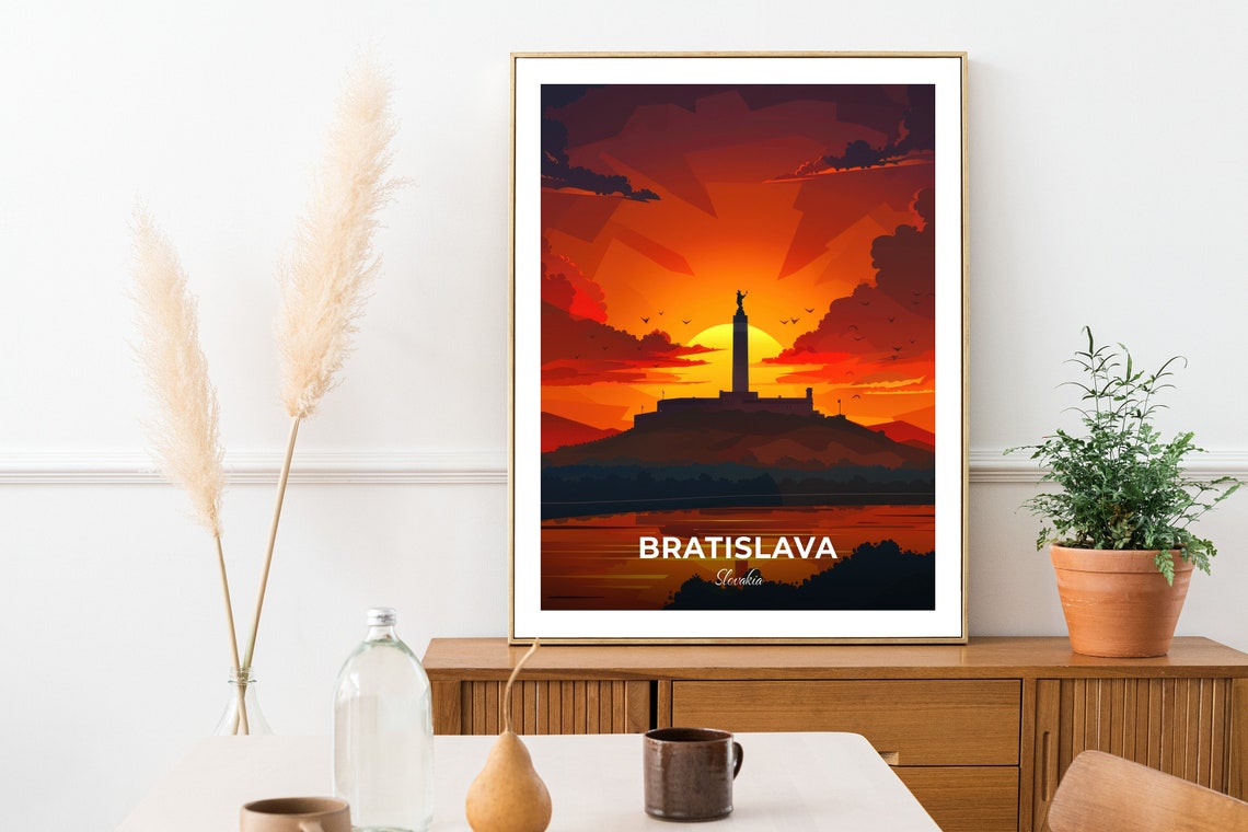 Bratislava Slovakia Slavin Memorial Sunset Vintage Travel Poster - Image 2