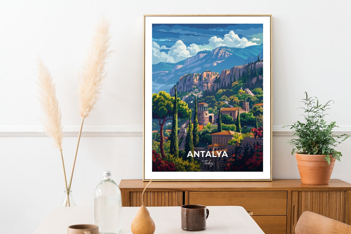 Antalya Ancient Ruins Nestled In Green Mountains Turkey Travel Poster - Image 2