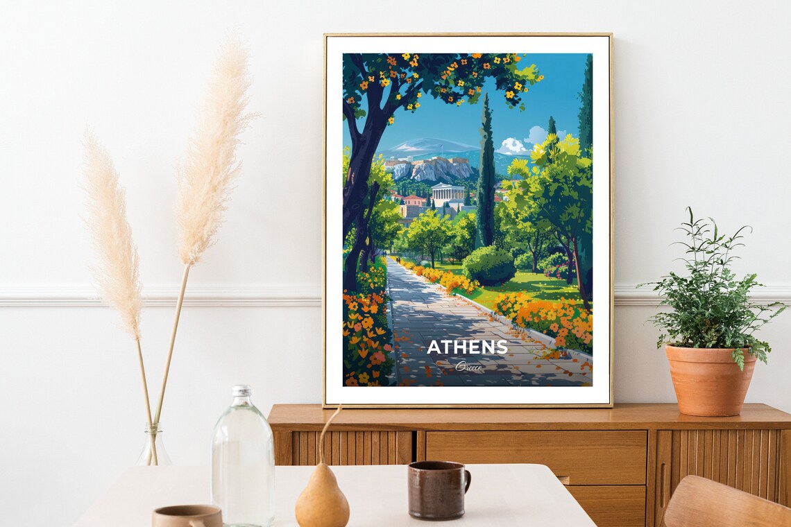 Athens Greece National Garden Flower-Lined Path Travel Poster - Image 3