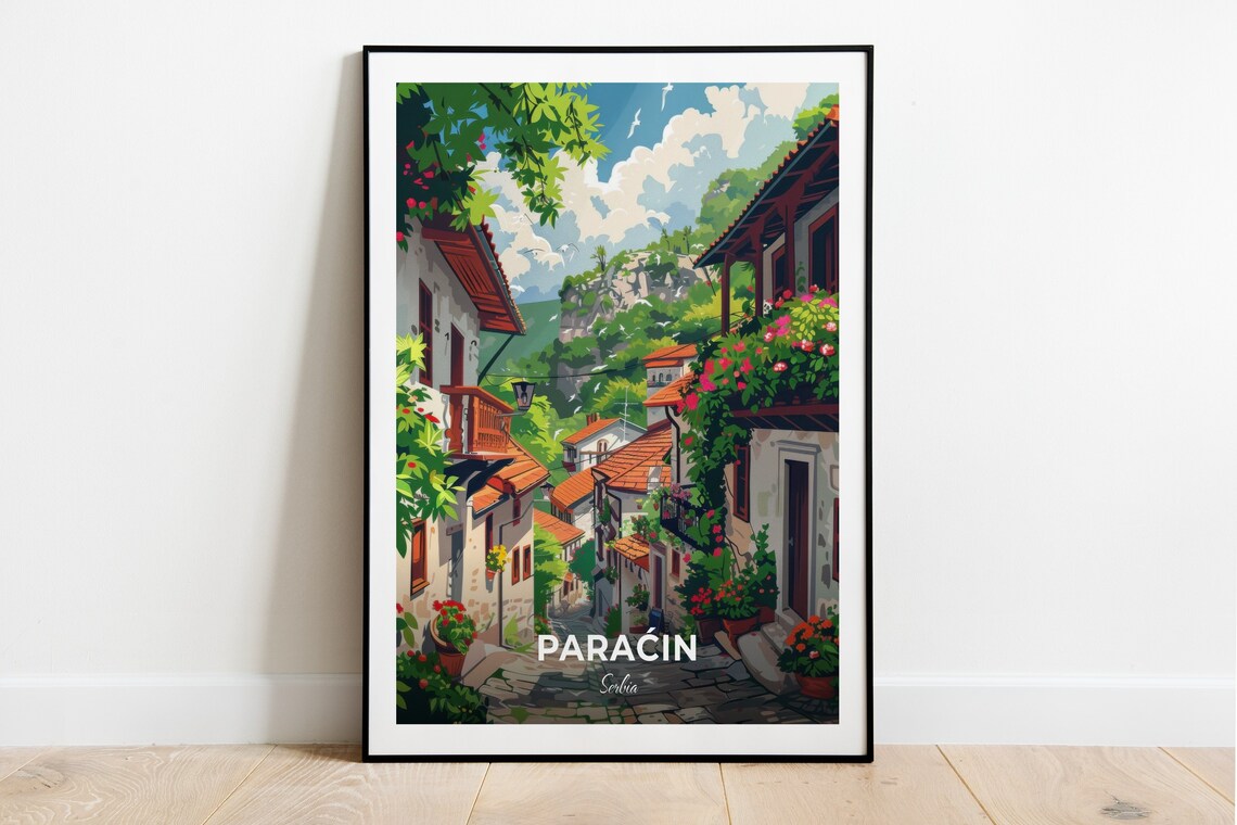Paracin Serbia Historic Old Town Flower Street Art Travel Poster