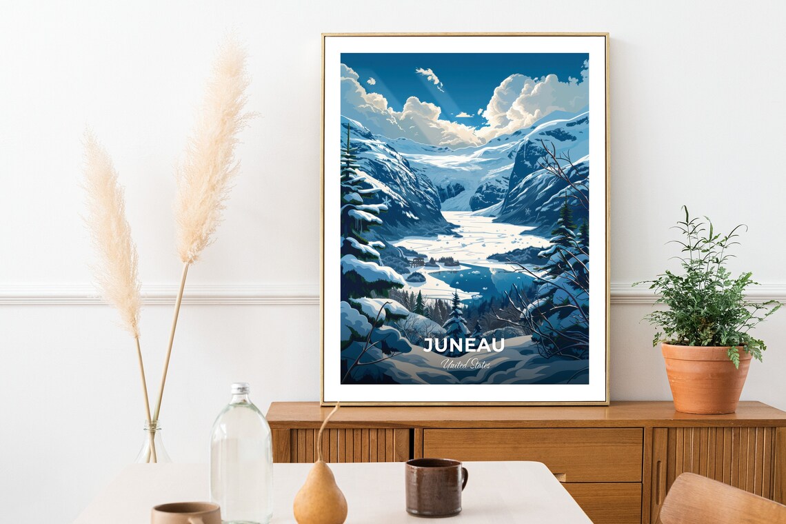 Juneau Alaska Glacier Valley Frozen Lake Snow Peaks Travel Poster - Image 2