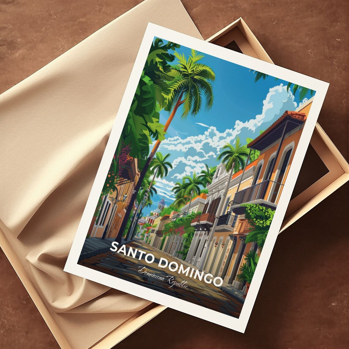 Santo Domingo Colonial Street Palm Trees Caribbean Travel Poster - Image 3